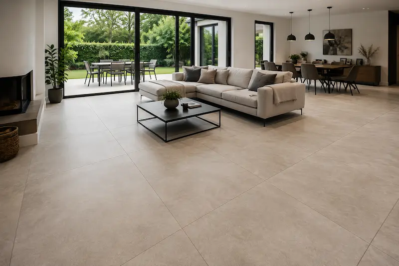 Carrelage grand format dans une pièce de vie à Aire-sur-la-Lys