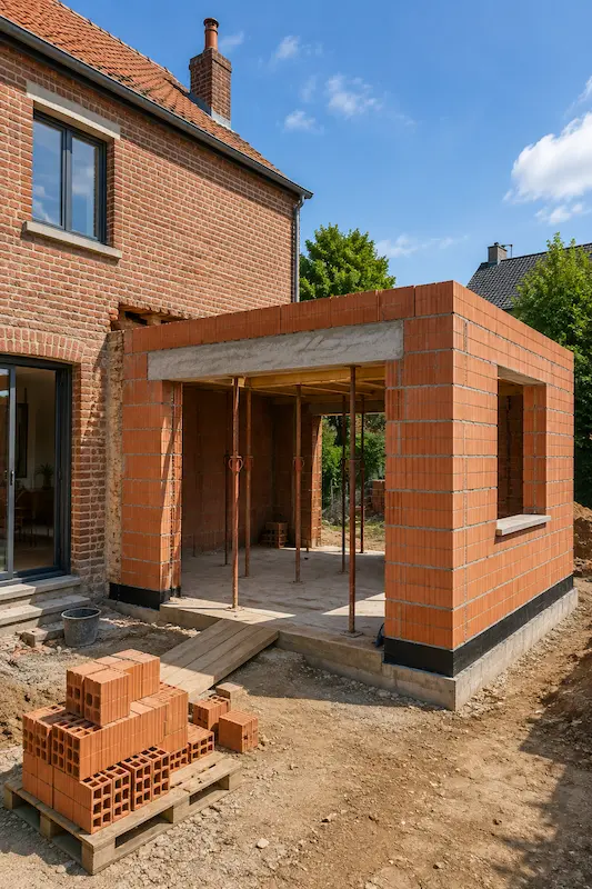 Construction d’une extension en maçonnerie sur une maison en brique à Bailleul