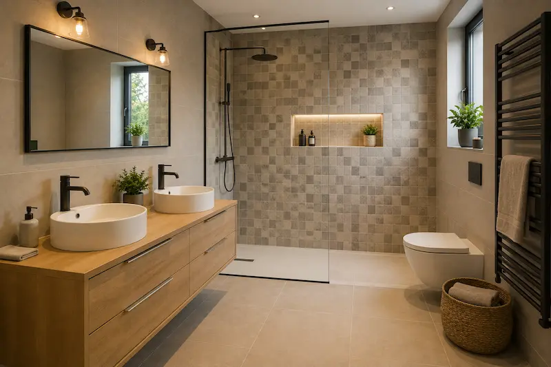 Salle de bain avec faïence murale et mosaïque près d’Hazebrouck