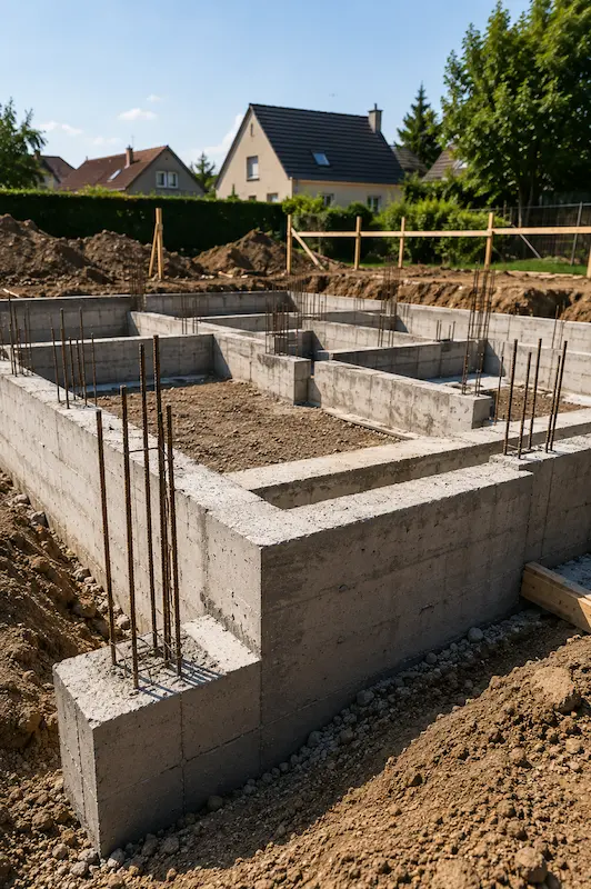 les fondatiosn en béton pour assurer la stabilité de la maison