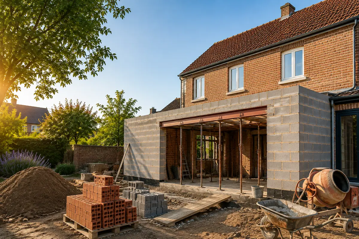Travaux de maçonnerie générale et extension d’une maison en brique à Bailleul