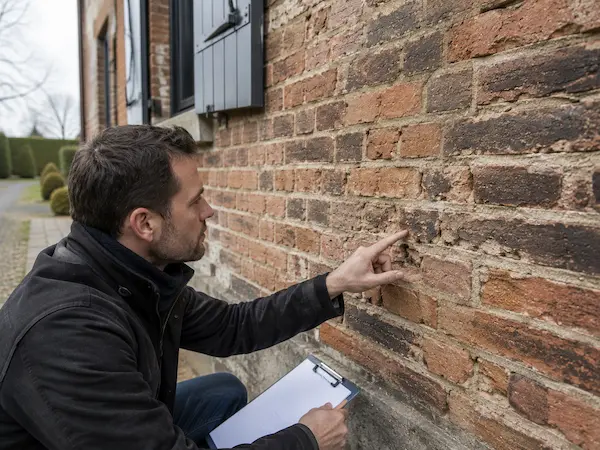 Inspection de l’état d’une façade en brique avant traitement près d’Hazebrouck
