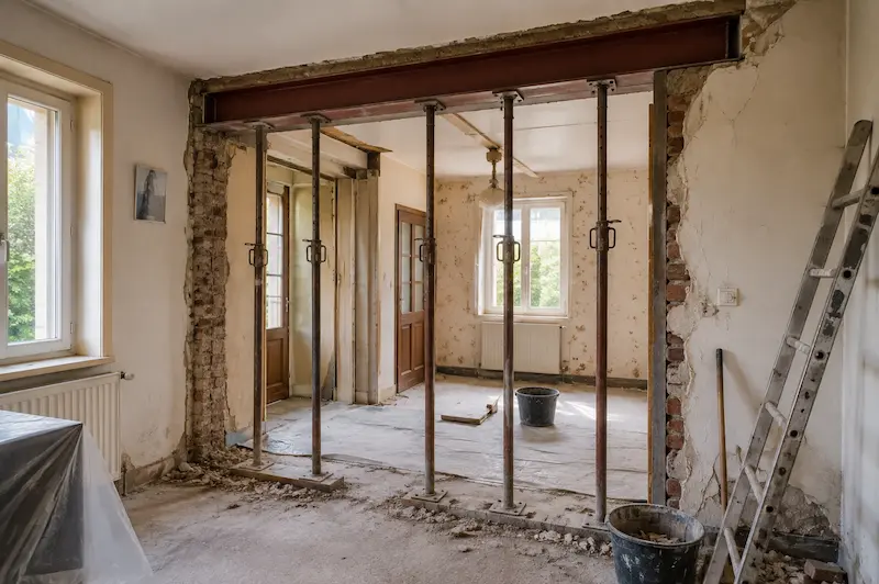 Étaiement et sécurisation de la structure avant ouverture d’un mur porteur à Bruay-la-Buissière