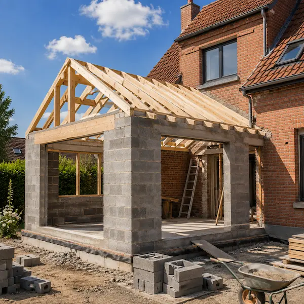 construction d'une extension de maison en briques dans le Nord