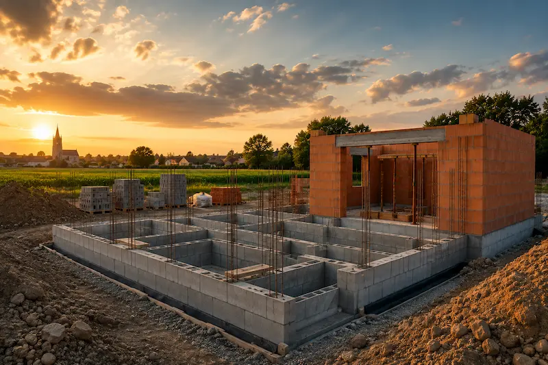 Chantier de gros œuvre et de maçonnerie pour la construction d’une maison