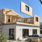 Surélévation d’une maison en ossature bois avec pose de murs préfabriqués à la grue