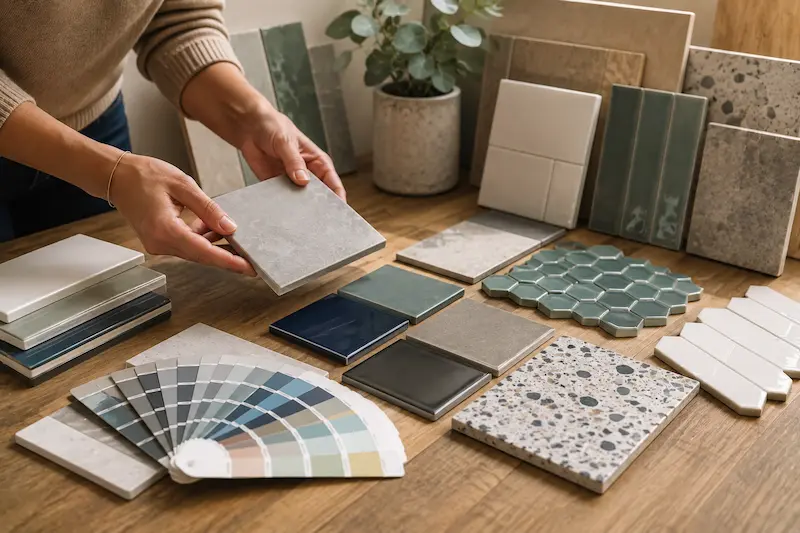 Sélection de faïences et mosaïques de différents formats, couleurs et finitions