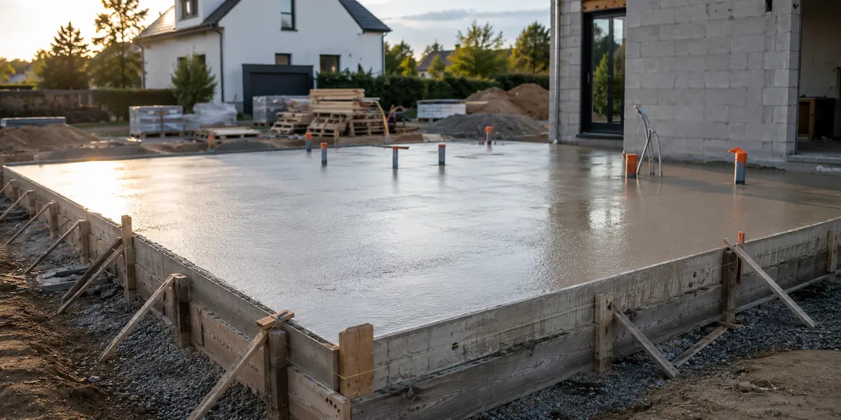 Maçonnerie et gros oeuvre 10 Dalle en béton fraîchement coulée sur un chantier de construction près de Merville