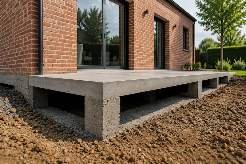 Dalle sur vide sanitaire d’une maison en brique près de Merville