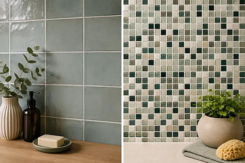 Comparaison entre des carreaux de faïence et une mosaïque décorative