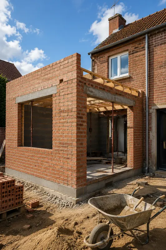 extension surélévation maison Béthune 15 Construction d’une extension en brique accolée à une maison près de Béthune