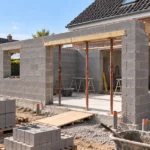 Construction d’une extension de maison en parpaing contre une façade en brique