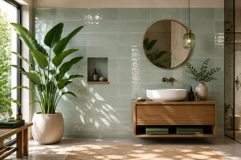 Mur de salle de bain habillé de faïence décorative près de Béthune