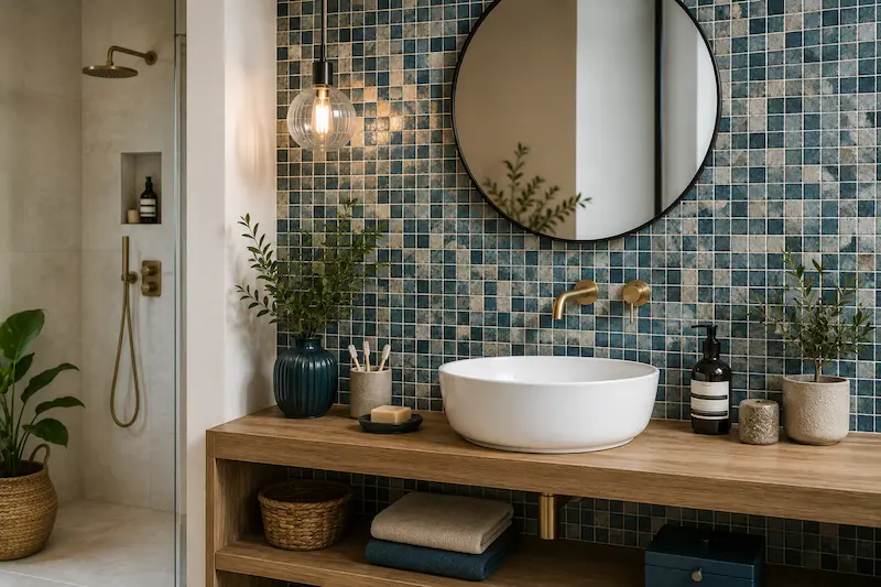Mur en mosaïque décorative pour personnaliser une salle de bain près de Béthune