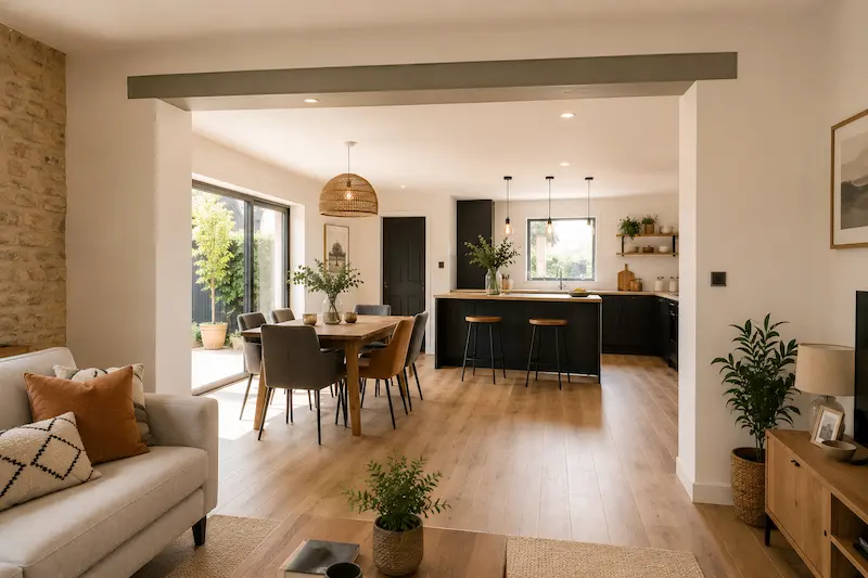 Mur porteur ouvert pour réunir le salon, la salle à manger et la cuisine à Bruay-la-Buissière