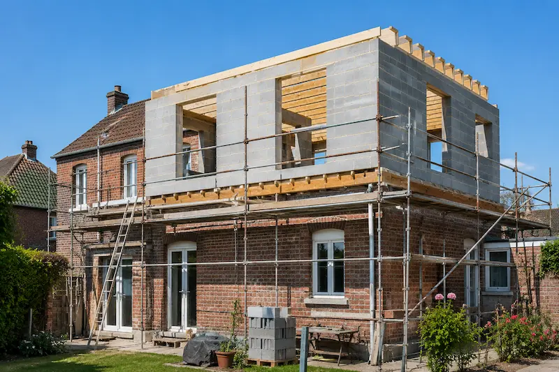 extension surélévation maison Béthune 19 Surélévation d’une maison en brique en cours de construction près de Béthune