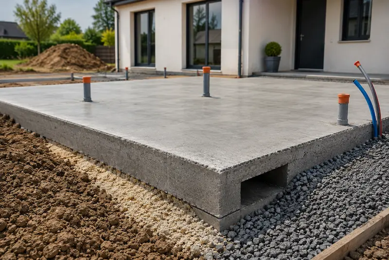 Dalle en béton réalisée pour un projet de construction près de Merville